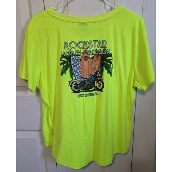 Harley-Davidson Women's XL Neon Yellow T-Shirt Rockstar Fort Myers, Florida - Picture 4 of 7